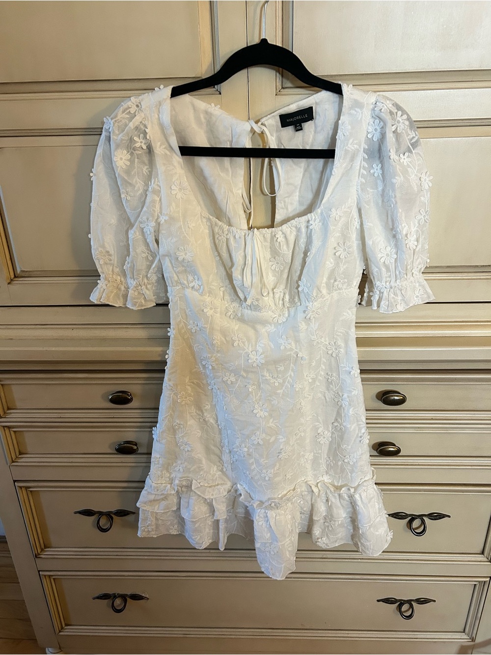 REVOLVE White Embroidered Puff Sleeve Mini Dress